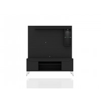Manhattan Comfort 219BMC8 Baxter 62.99 Freestanding Mid-Century Modern Entertainment Center with LED Lights and Decor Shelves in Black